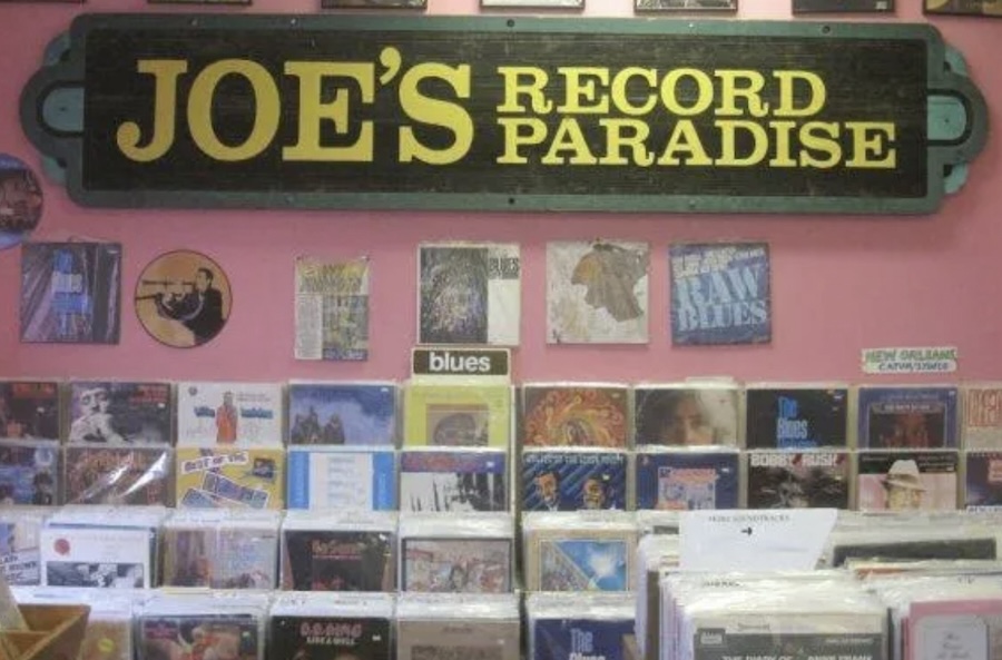 Interior of Joe's Record Paradise with shelves of records. 